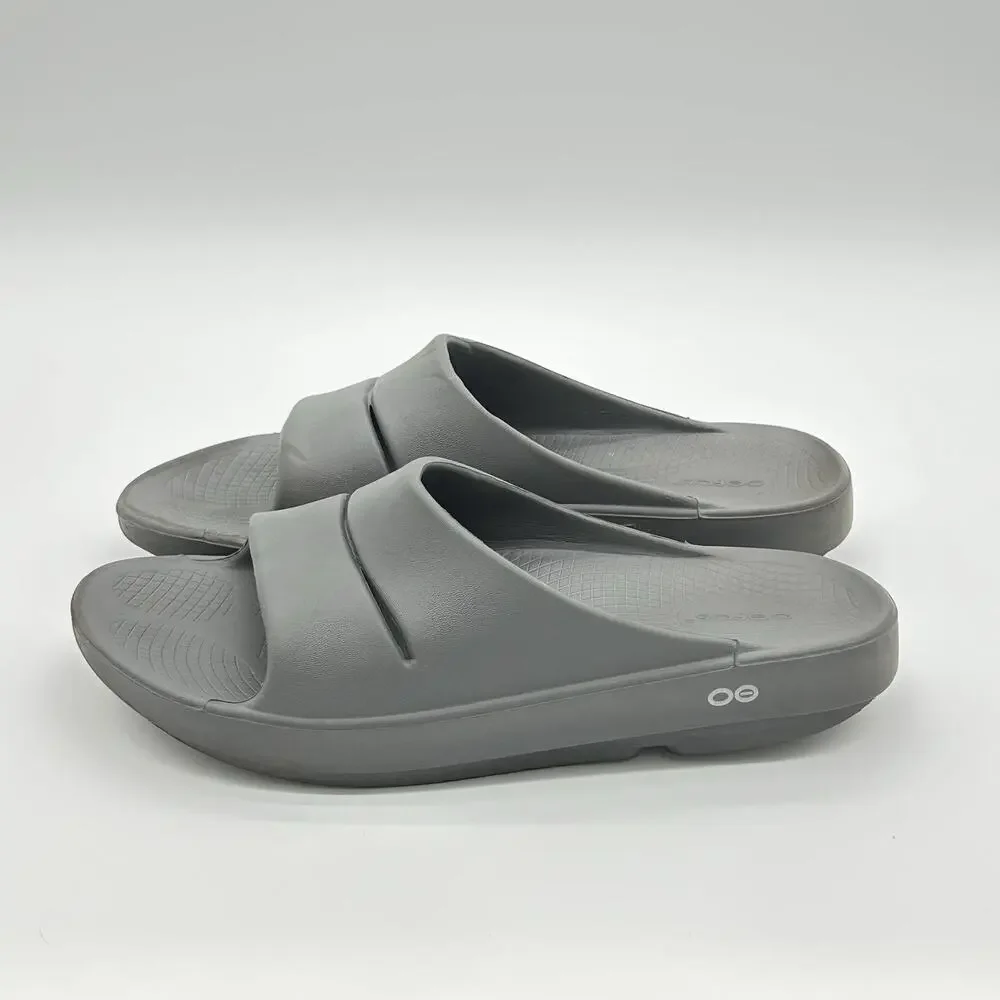 OOFOS OOahh Slide Sandal Gray Recovery Comfort Shoes Men 10 Women's 12